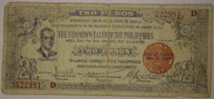 1942 Philippines Emergency Currency Two Peso Note Negros Occidental Provisional Currency Committee