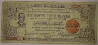 1942 Philippines Emergency Currency Two Peso Note Negros Occidental Provisional Currency Committee