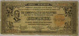 1942 Philippines Emergency Currency One Peso Note