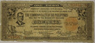 1942 Philippines Emergency Currency One Peso Note