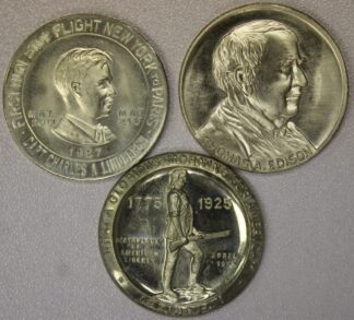 AUCTION- 3 So Called Half Dollars by Whitehead & Hoag 1925 150th Anniversary Battle of Lexington , 1927 Charles Lindbergh Non-Stop Atlantic Flight & 1947 Thomas Edison Centennial