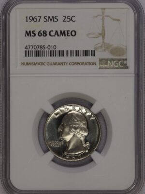 1967 SMS Washington Quarter MS68 Cameo NGC