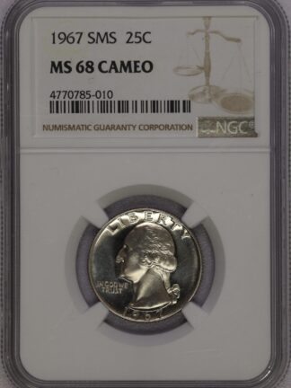 1967 SMS Washington Quarter MS68 Cameo NGC
