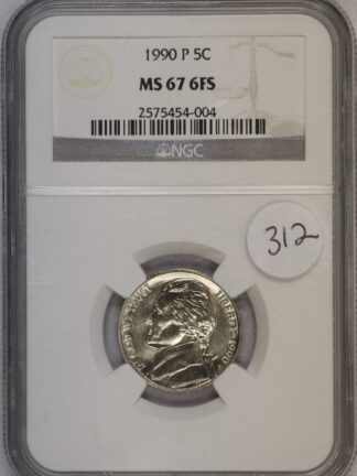 1990 P Jefferson Nickel MS67 6FS NGC
