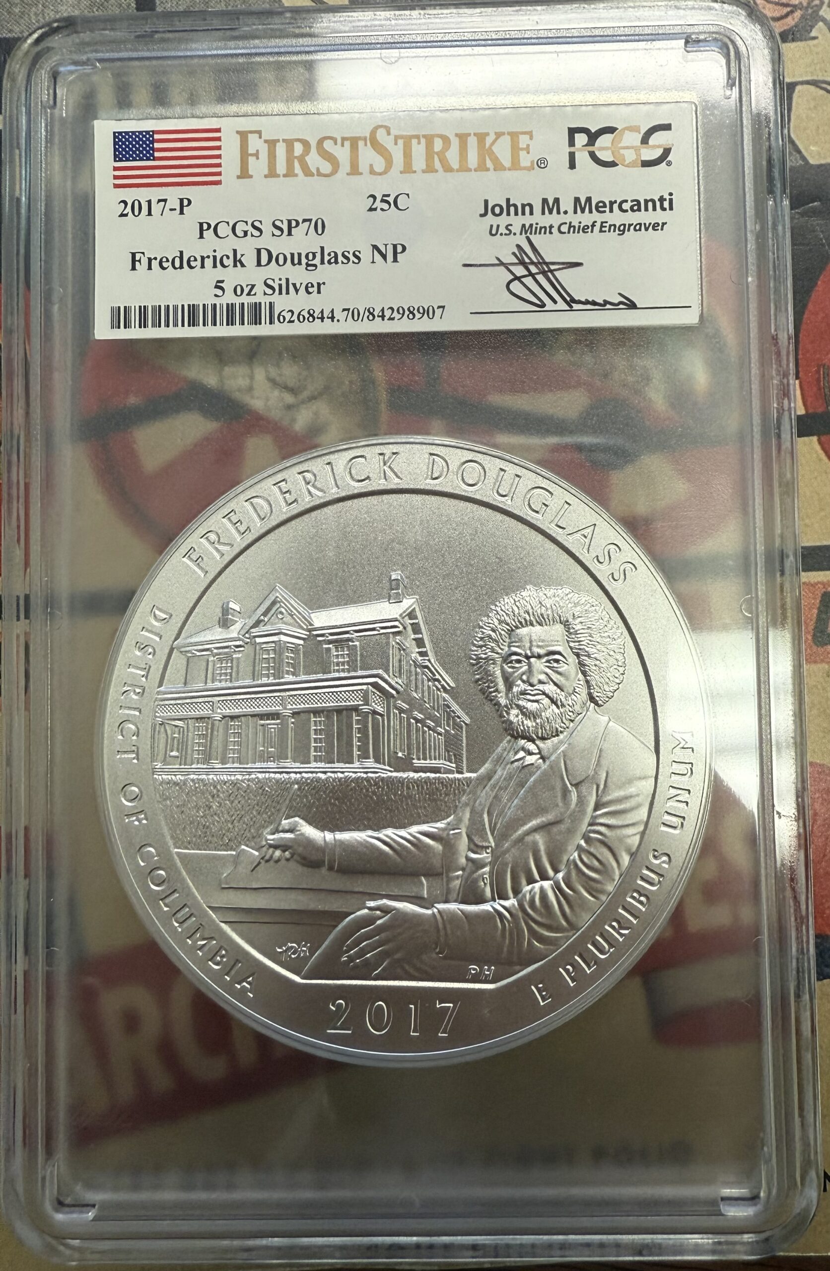 2017 P Fredrick Douglas 5 Oz .999 Silver Quarter SP70 PCGS