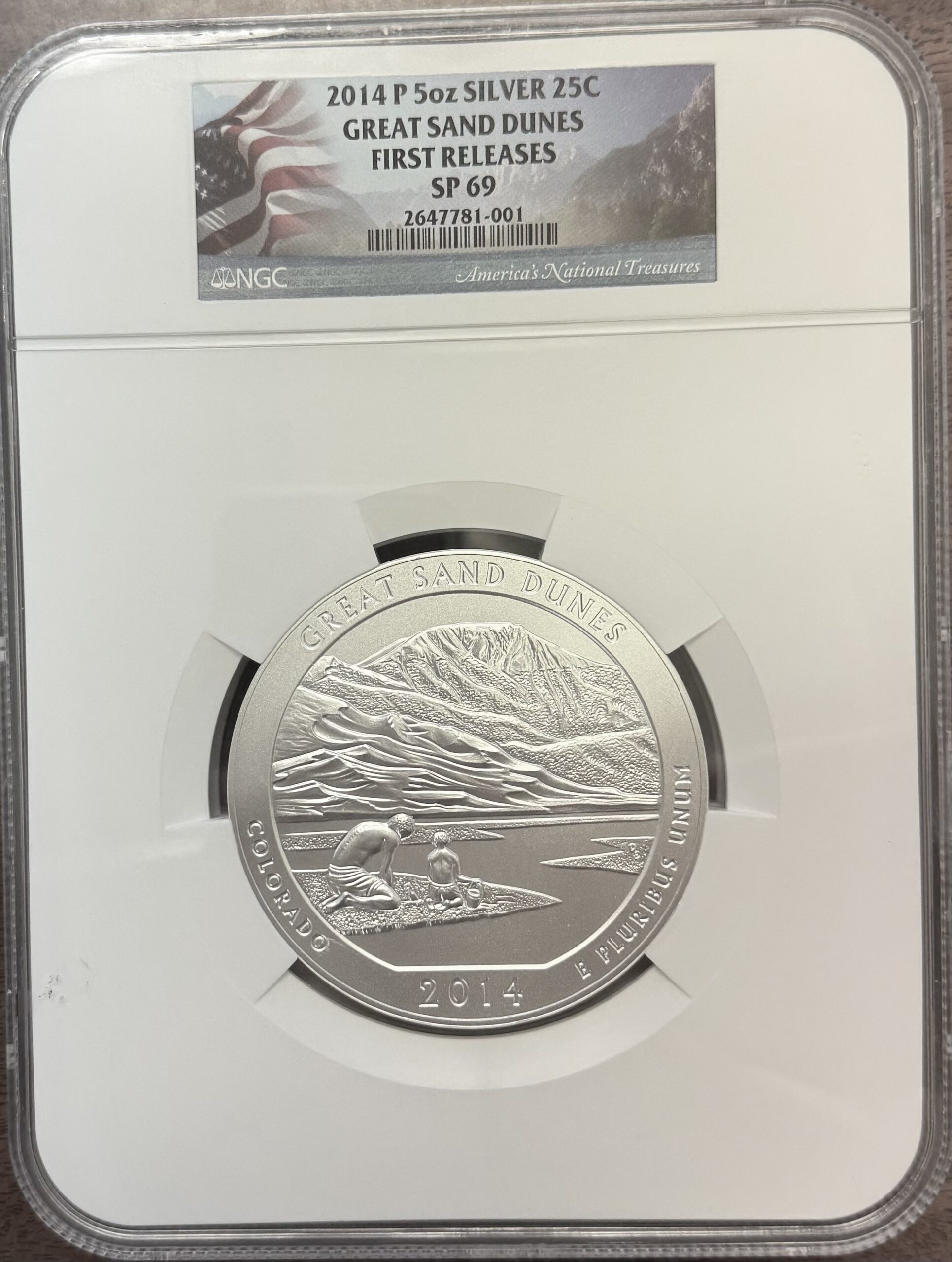 2014 P Great Sand Dunes 5 Oz .999 Silver Quarter SP69 NGC