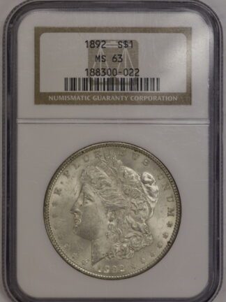 1892 Morgan Silver Dollar MS63 NGC