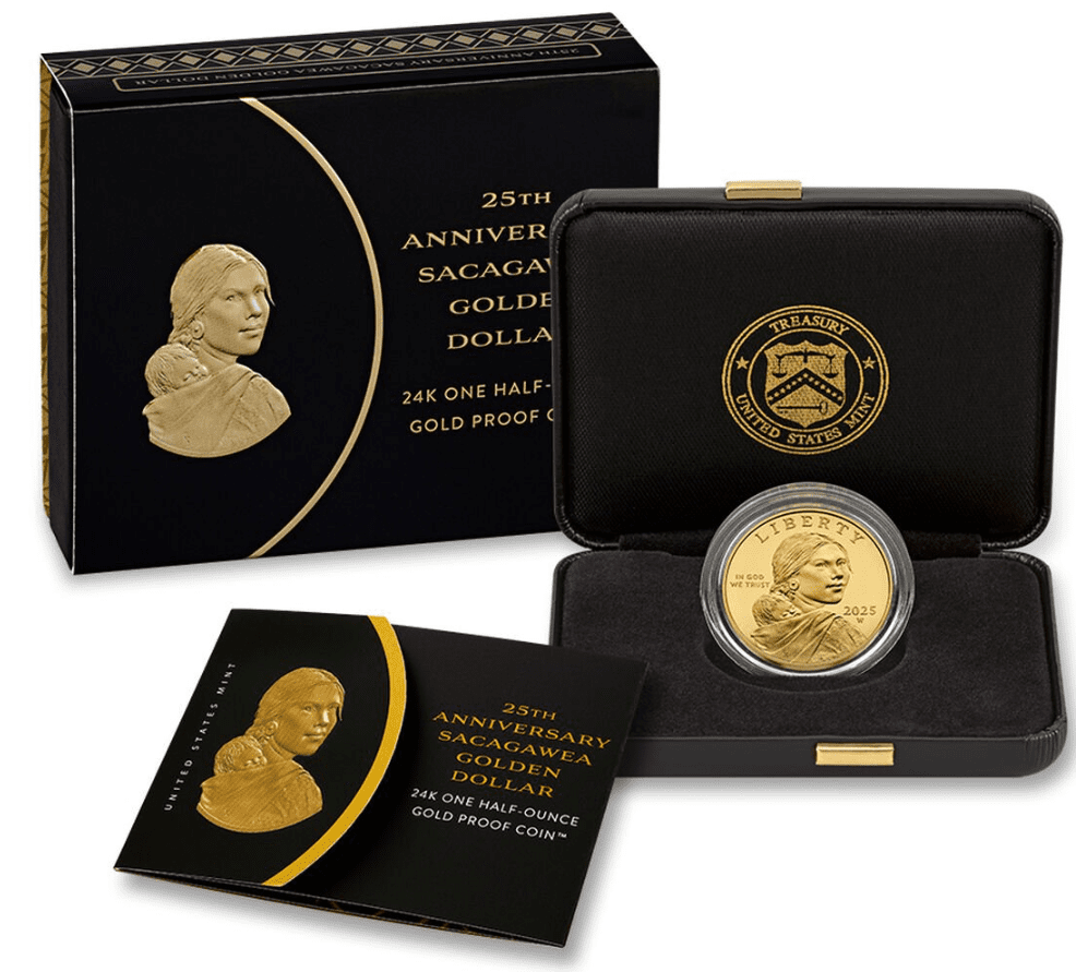 20世紀貨幣コレクション 25th Anniversary Sacagawea 2025 Golden Dollar 24K One Half-Ounce