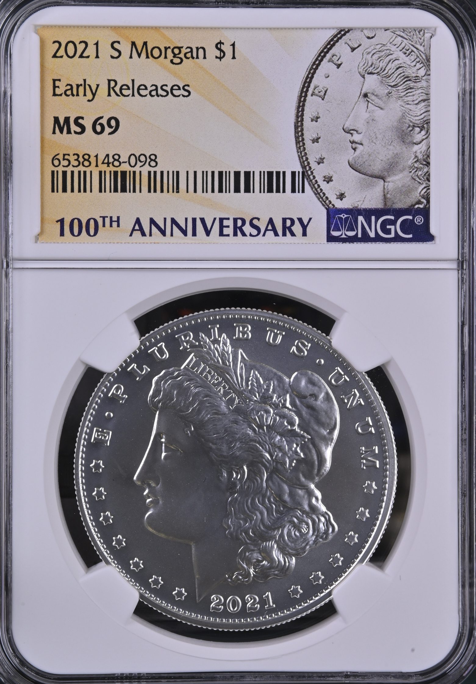 2021 S $1 Morgan Silver Dollar NGC MS69 100th Anniversary Morgan Label Early Release