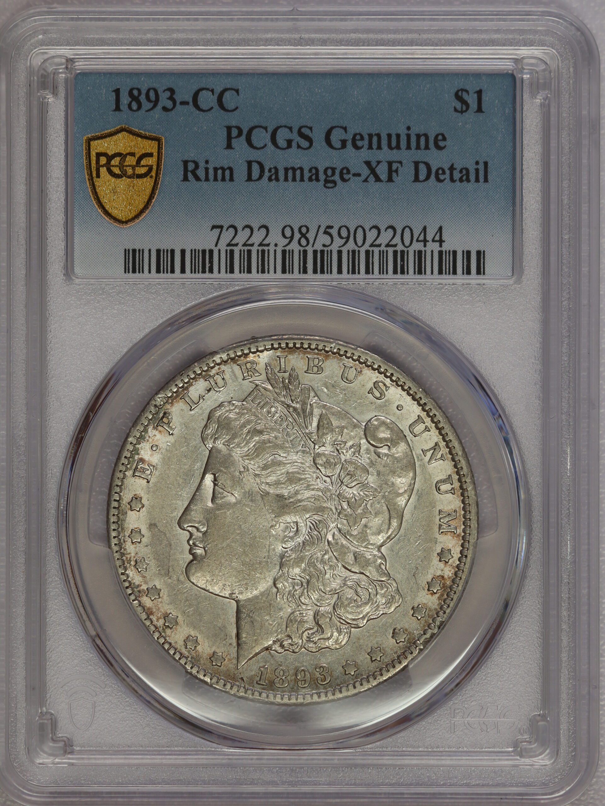 1893 CC Morgan Dollar XF Rim Damage PCGS Way Below Greysheet