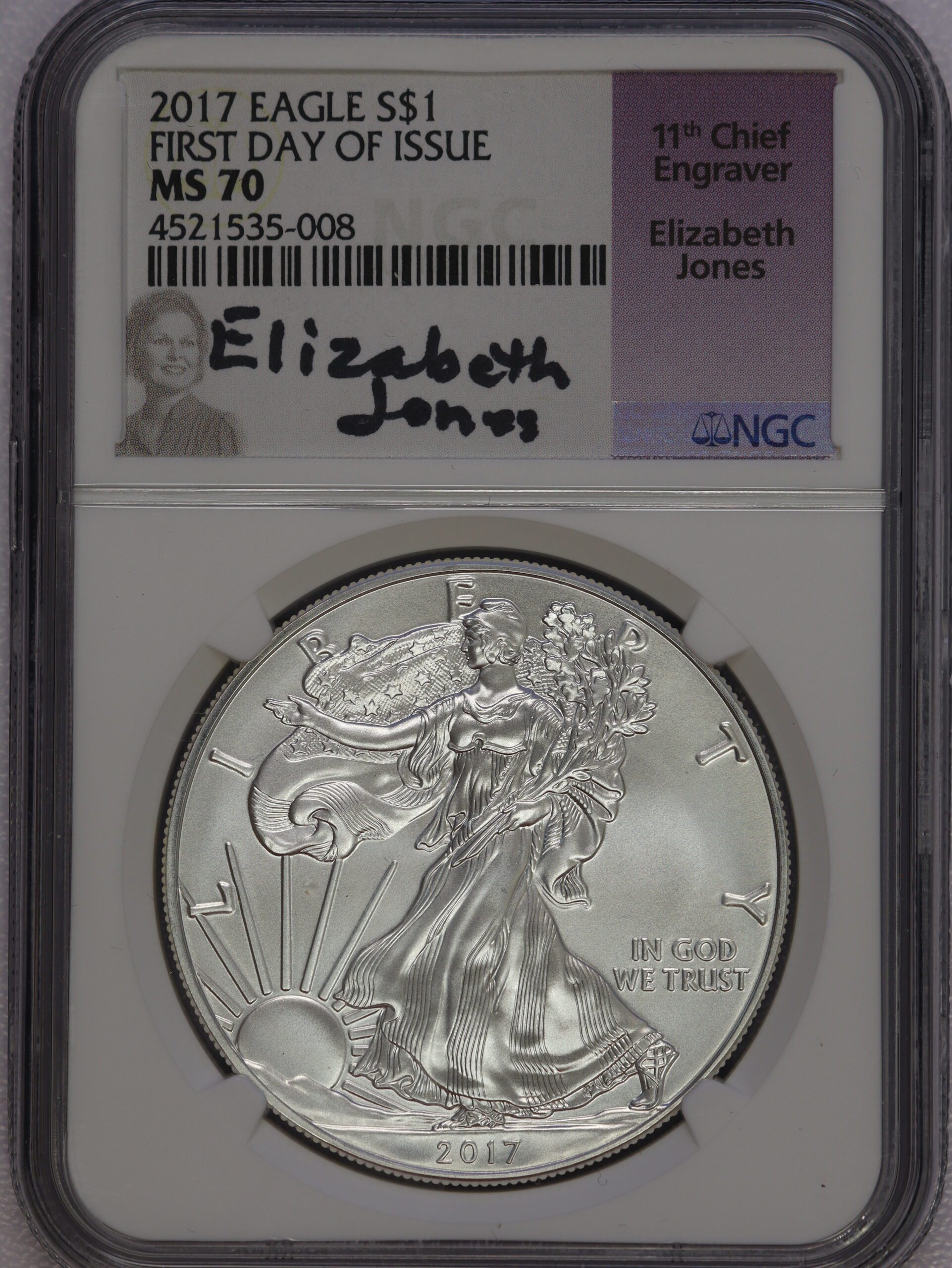 2017 Silver Eagle MS70 NGC First Day Release Elizabeth Jones