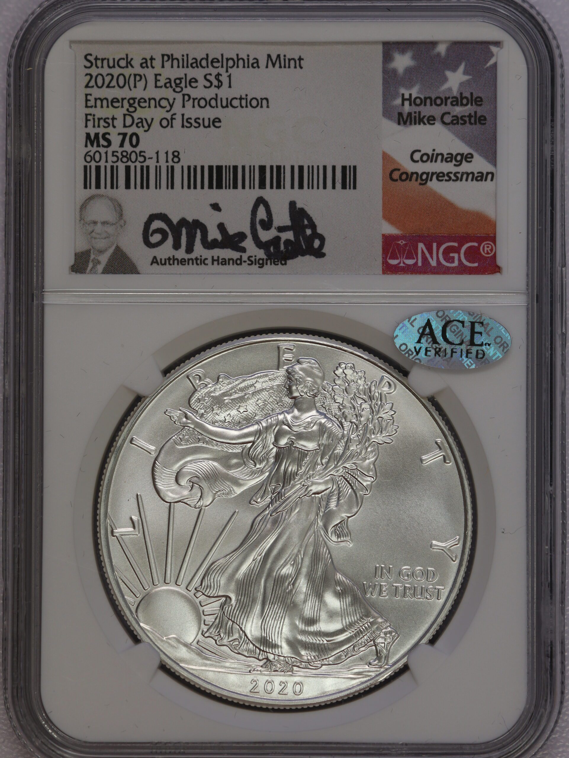 2020 (P) Silver Eagle MS70 NGC Emergency Production Castle