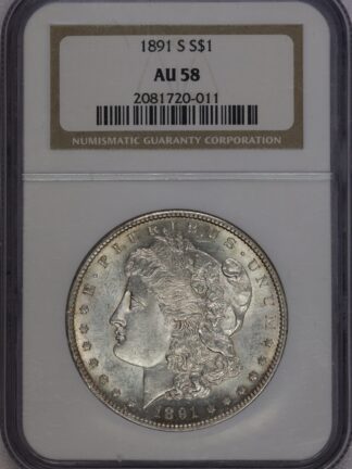 1891 S Morgan Dollar AU58 NGC