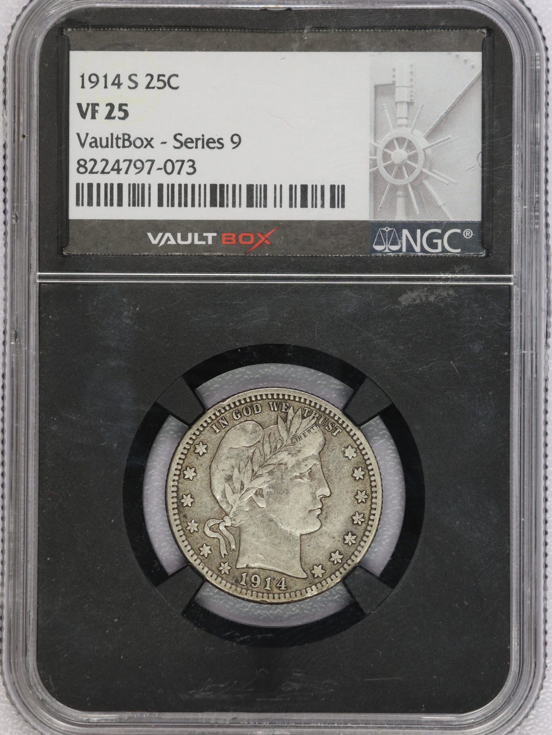 1914 S Barber Quarter VF25 NGC Vault Box Series 9