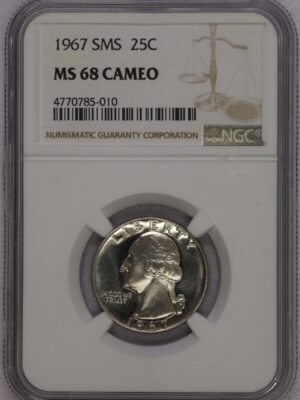 1967 Washington Quarter SMS MS68 Cameo NGC