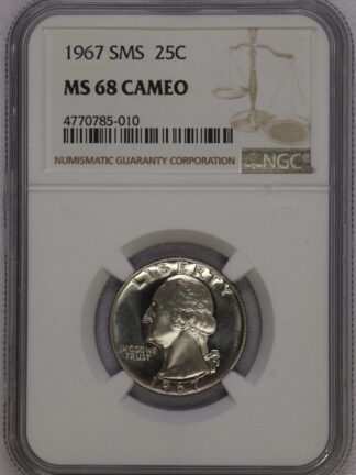 1967 Washington Quarter SMS MS68 Cameo NGC