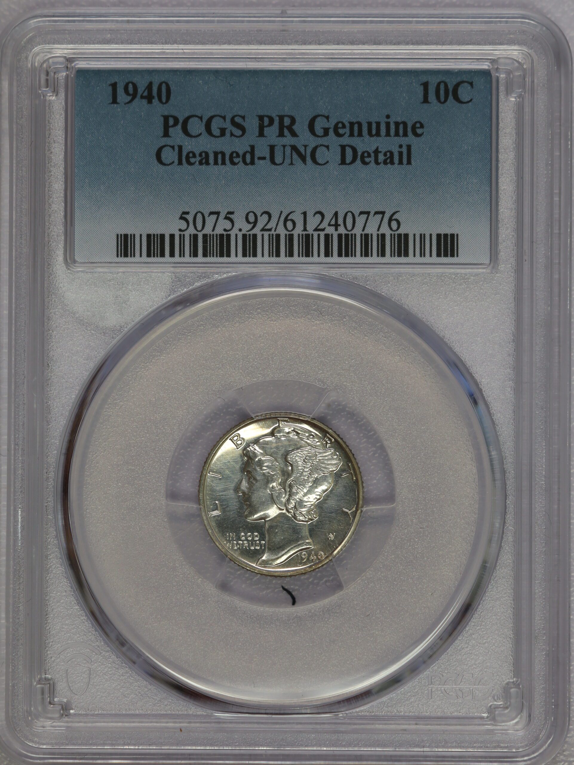 1940 Mercury Dime Proof Cleaned PCGS
