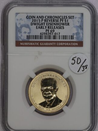 2015 P Eisenhower $1 Reverse Proof Coin & Chronicles Set PF69 NGC