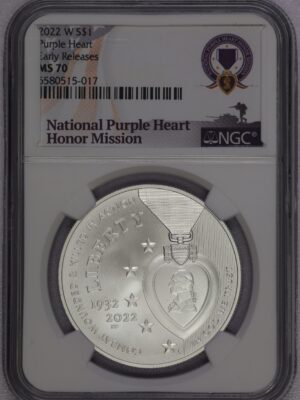 2022 W National Purple Heart Hall of Honor Commemorative Silver Dollar MS70 NGC