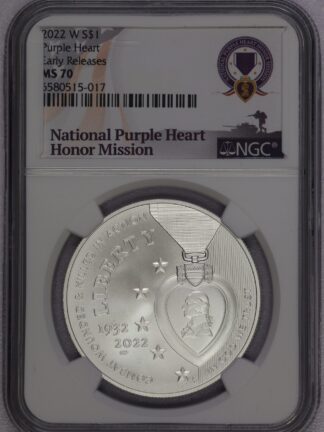 2022 W National Purple Heart Hall of Honor Commemorative Silver Dollar MS70 NGC