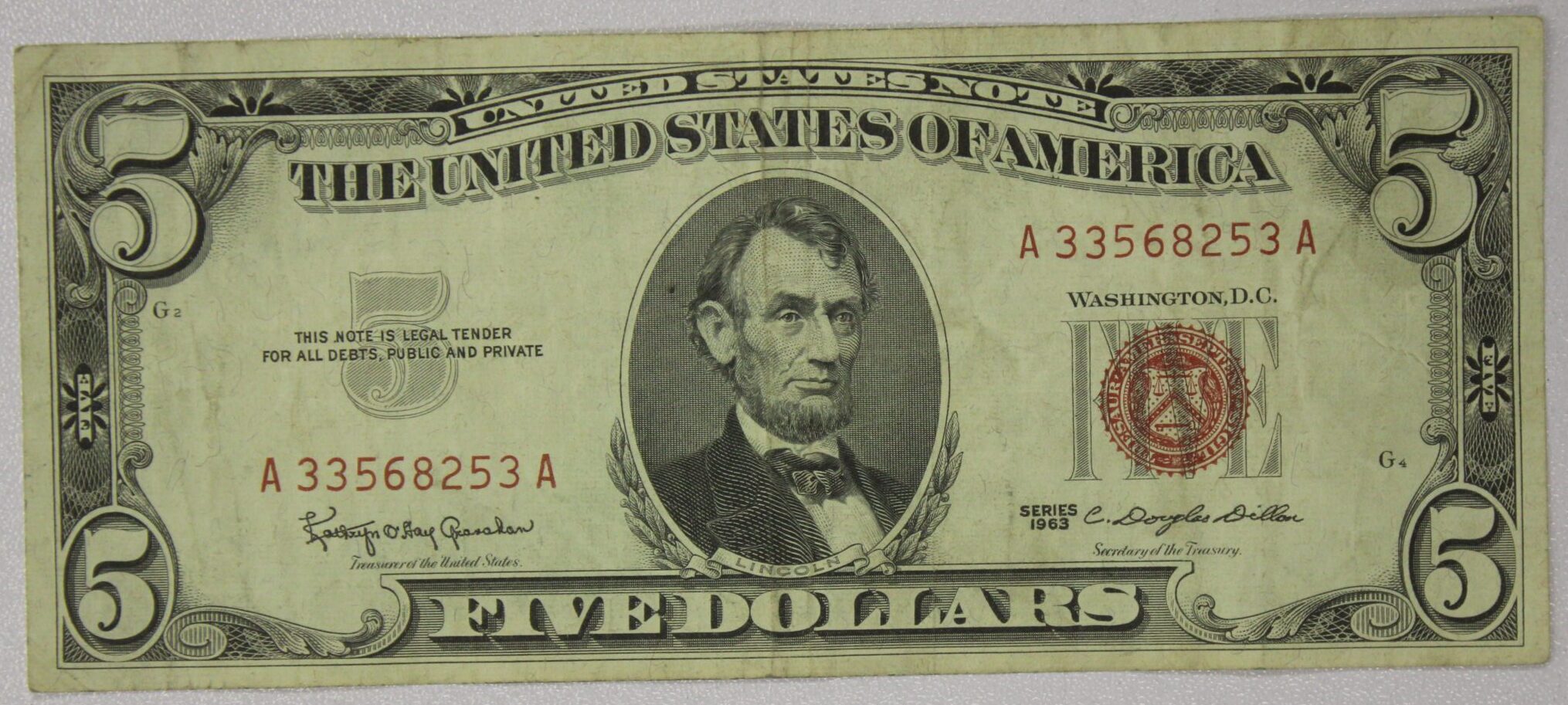 1963 Five Dollars United States Note Red Seal Circulated
