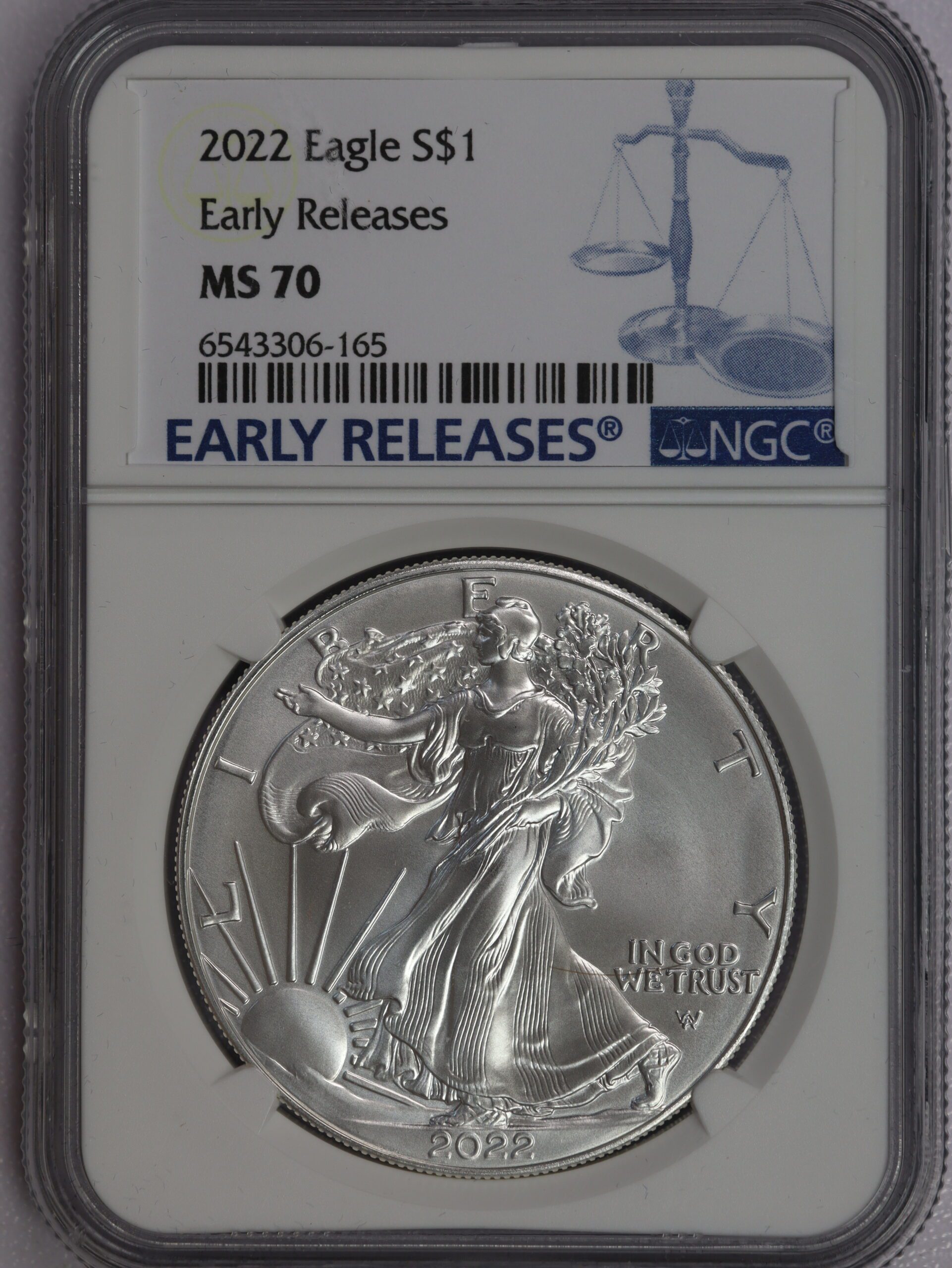2022 Silver Eagle Early Release Scales Label MS70 NGC – Portsmouth