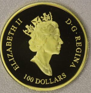 2001 Canada 100 Dollars Proof Gold Coin (125 Years of Library of Parliament) with Certificate of Authenticity (Half an ounce of Gold)