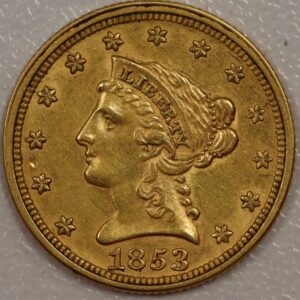 1853 Liberty Head $2.50 Gold AU Cleaned