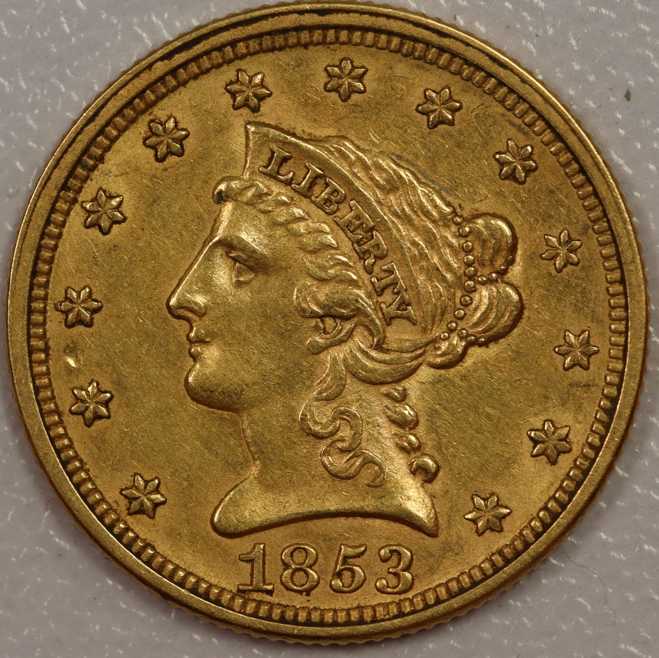 1853 Liberty Head $2.50 Gold AU Cleaned