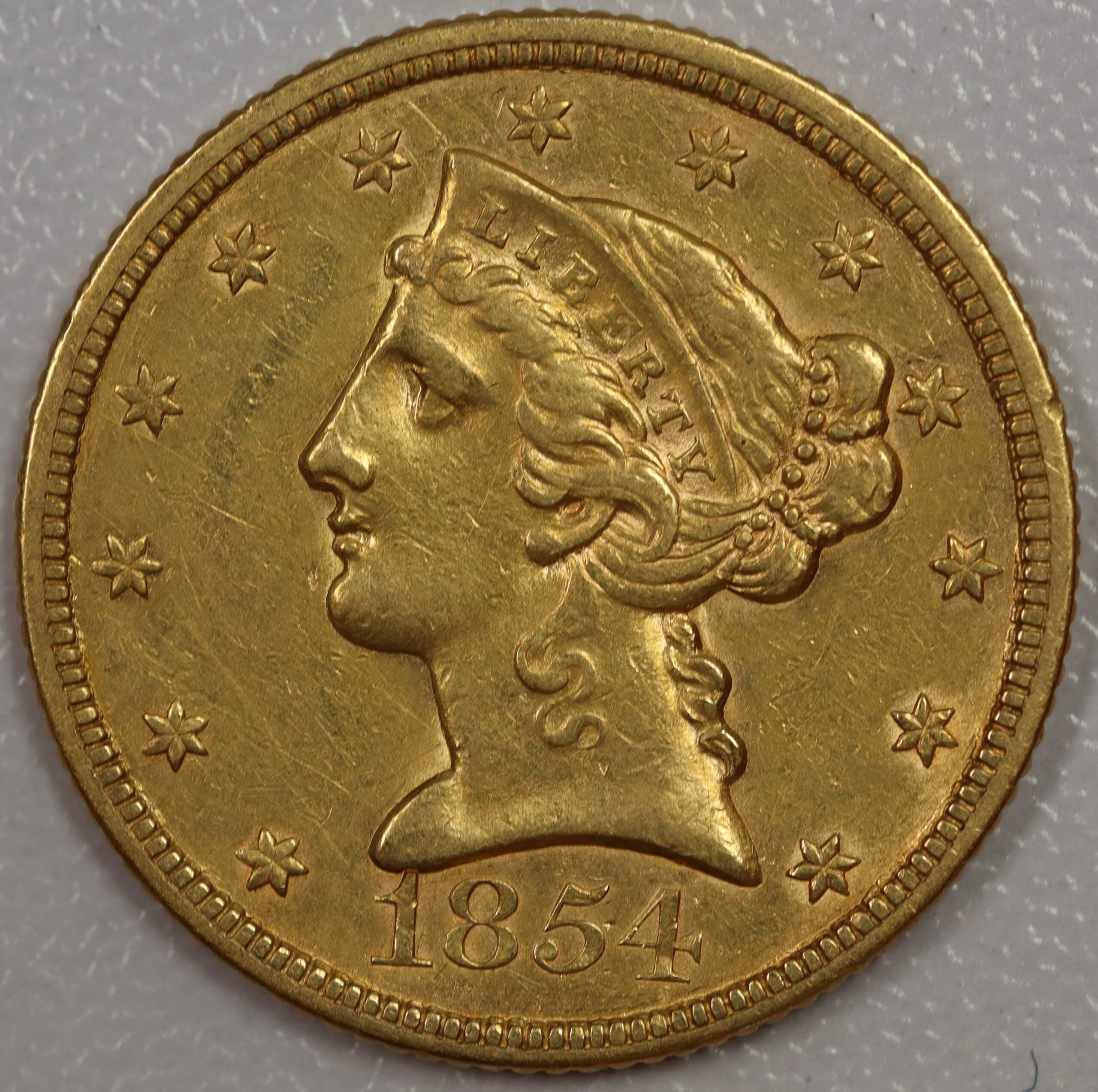 1854 Liberty Head $5 Gold EF Cleaned