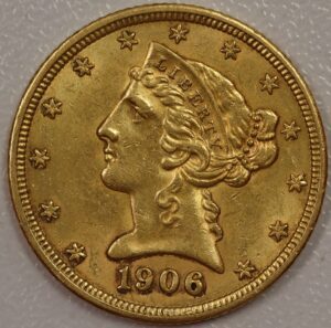 1906 Liberty Head $5 Gold UNC Cleaned