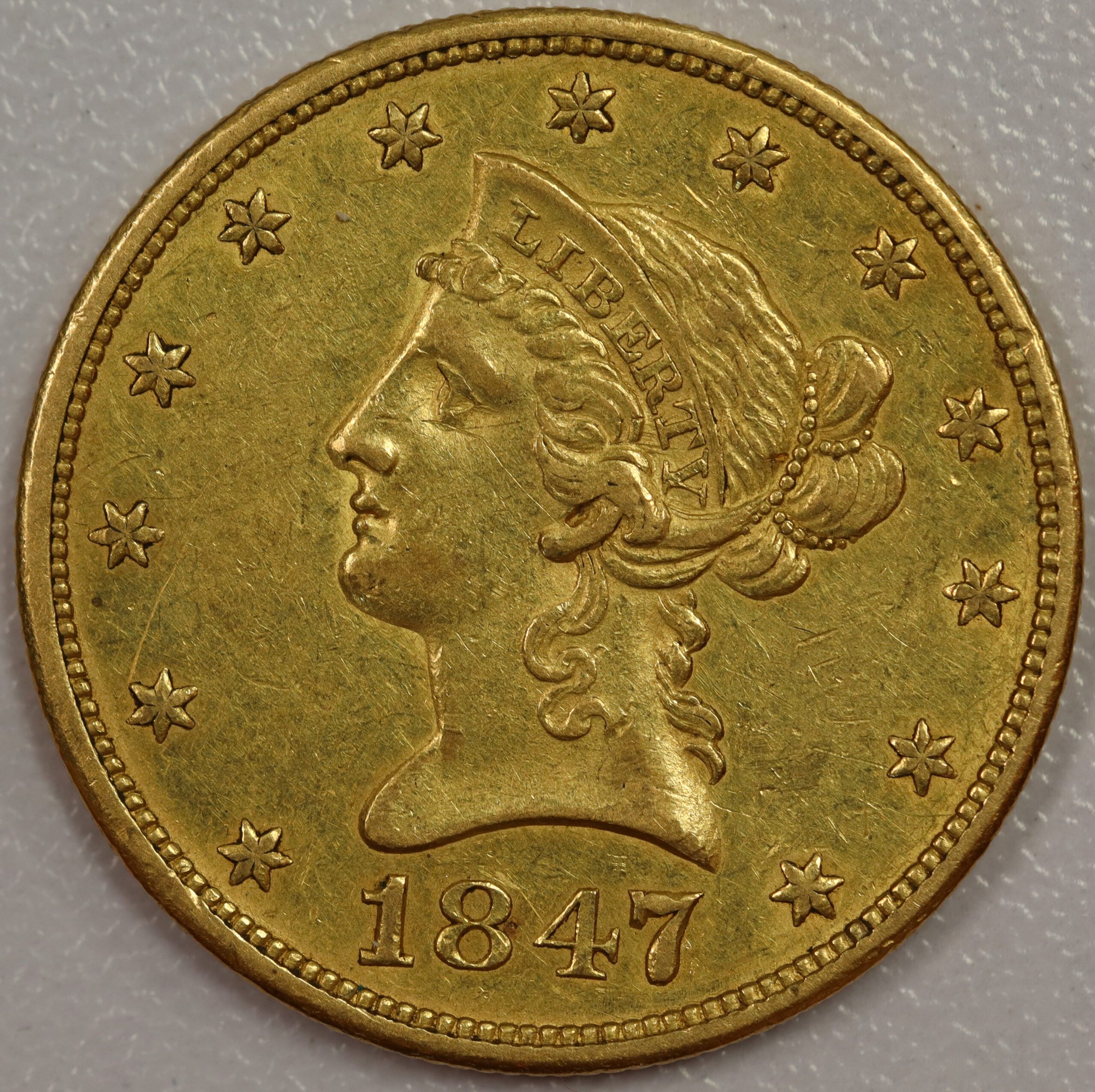 1847 Liberty Head $10 Gold EF 001 Scratches