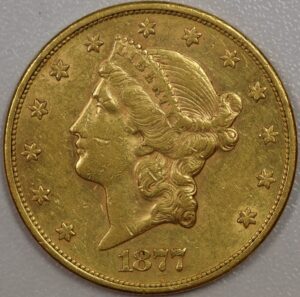 1877 S Liberty Head $20 Gold AU