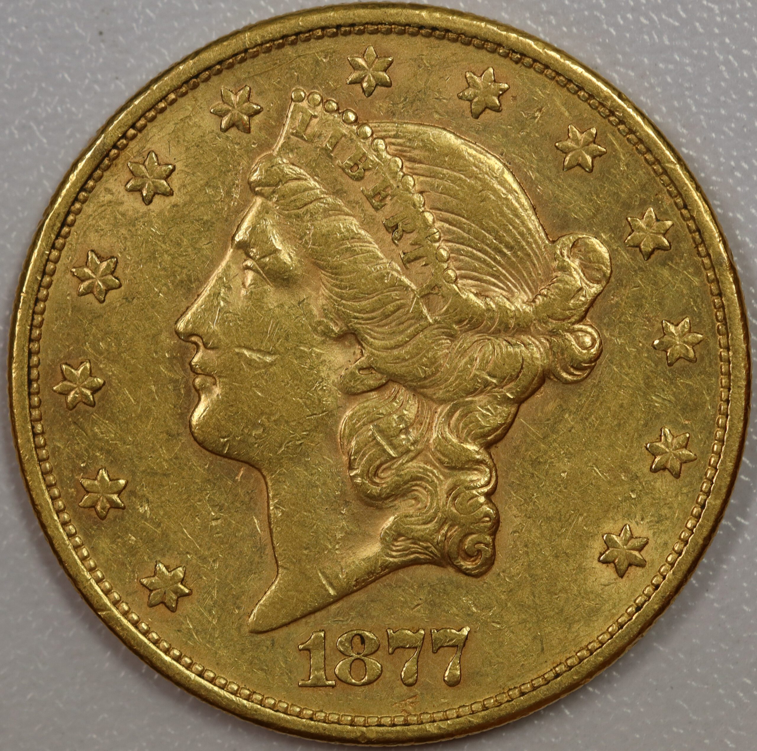 1877 S Liberty Head $20 Gold AU