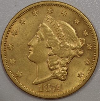 1874 S Liberty Head $20 Gold AU Surfaces Smoothed (Cleaned)