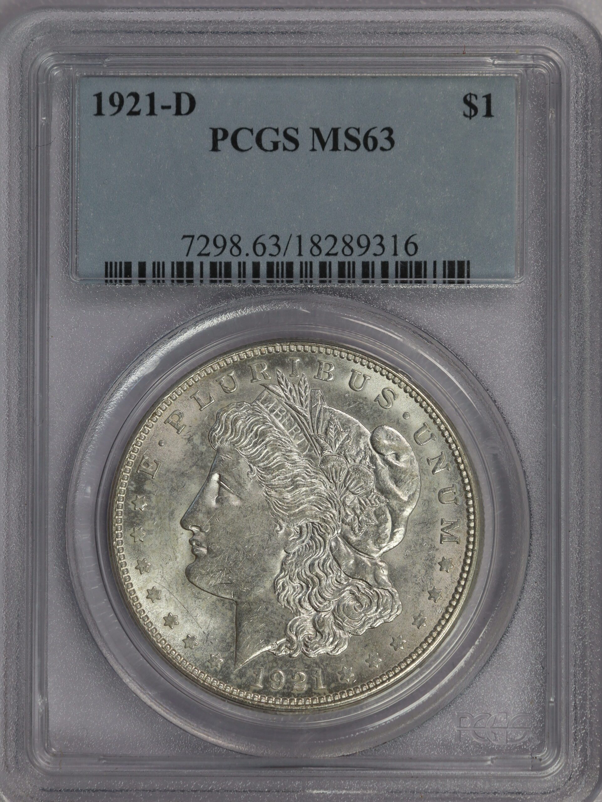1921 D Morgan Dollar MS63 PCGS