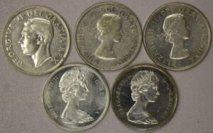 AUCTION-   5 Different Types of Canada Fifty Cent Coins