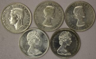 AUCTION-   5 Different Types of Canada Fifty Cent Coins