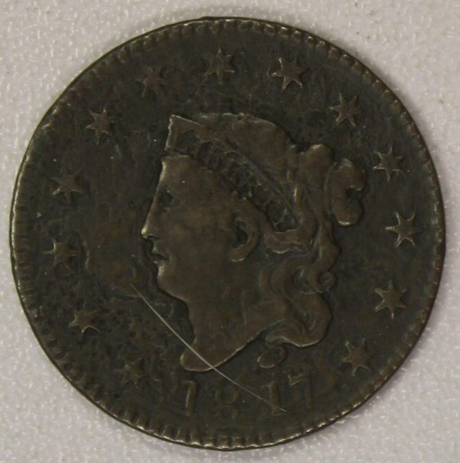 AUCTION- 1817 Liberty Head Matron Head Large Cent Environmental Issues on Obverse