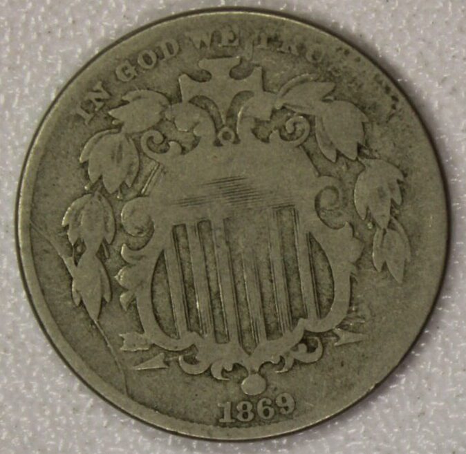 AUCTION- 1869 Shield Nickel Circulated