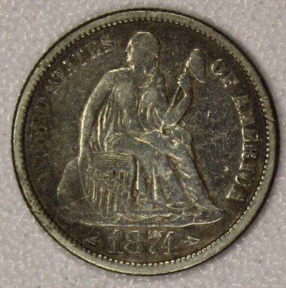 AUCTION- 1874 with Arrows Seated Liberty Dime Cleaned