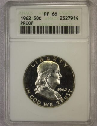 AUCTION-   1962 Proof Franklin Half Dollar ANACS PF66 Old Soap Box Holder