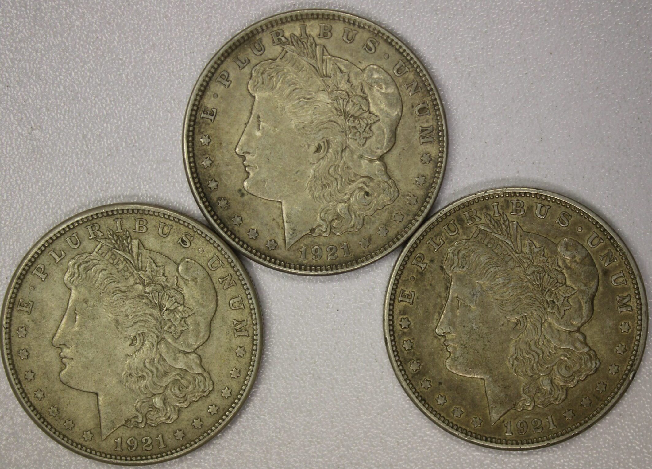 AUCTION- 1921, 1921-D & 1921-S Morgan Silver Dollars Circulated