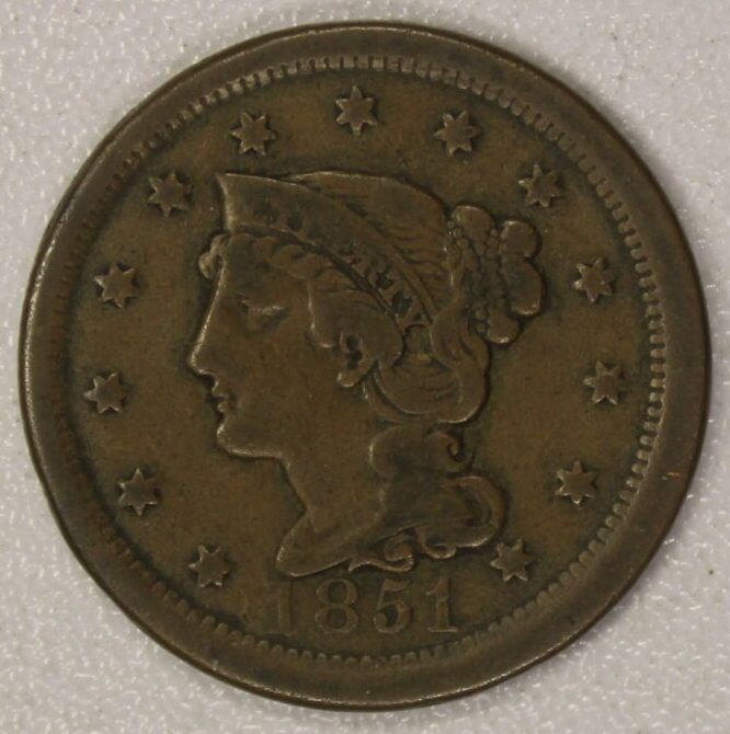 AUCTION- 1851 Braided Hair Large Cent Circulated