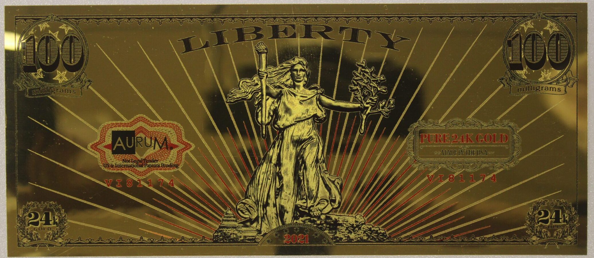 AUCTION- 2021 1/10th Gram Gold Aurum Lady Liberty Design