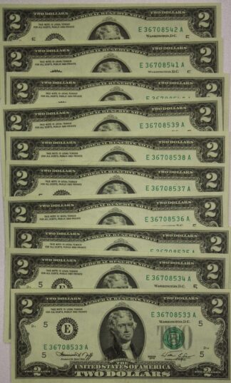 AUCTION-   1976 Two Dollars Federal Reserve Notes Richmond Virginia 10 Consecutively Numbered Bills UNC
