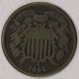 AUCTION-   1864 Large Motto Two Cent Piece Circulated