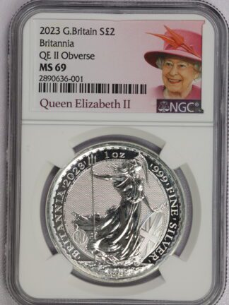 2023 Silver Britannia QE II Reverse 1 oz .999 Fine MS69 NGC
