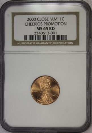AUCTION-   2000 Close "AM" Lincoln Cent Cheerios Promotion NGC MS65 RD