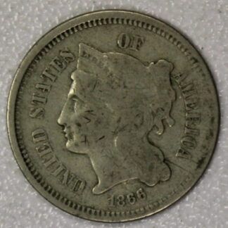 AUCTION-   1866 Three Cent Piece Nickel Circulated
